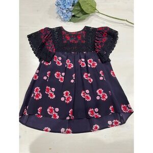 Sea New York‎ Floral Silk top Crochet Trim Size 4 like new